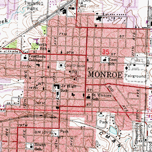Topographic Map of Green County Emergency Medical Services, WI