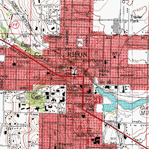 Topographic Map of Ripon Guardian Ambulance Service, WI