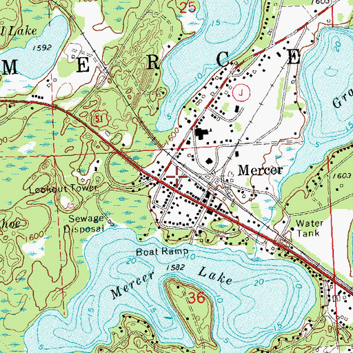 Topographic Map of Mercer Area Ambulance and Rescue, WI