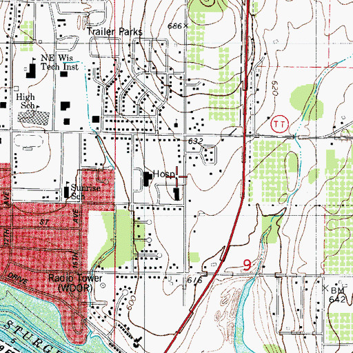 Topographic Map of Emergency Services of Door County, WI