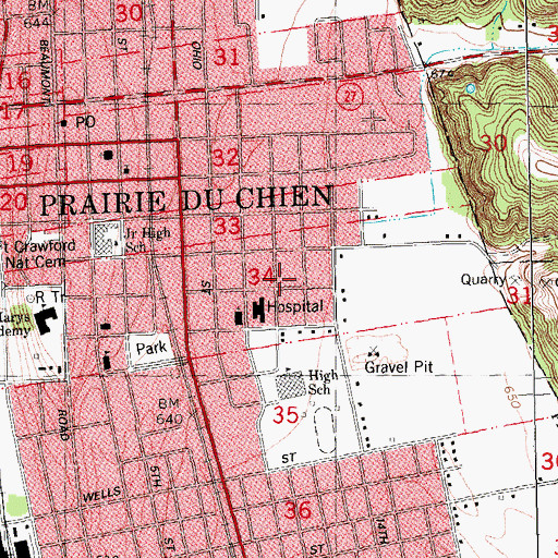 Topographic Map of Prairie Du Chien Emergency Medical Services, WI