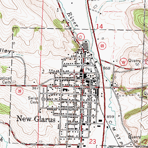 Topographic Map of New Glarus Emergency Ambulance Service, WI