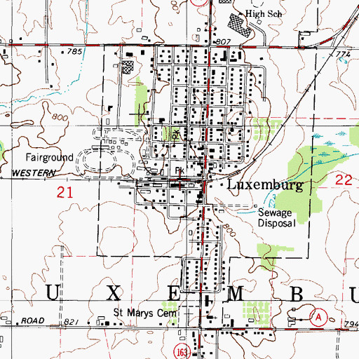 Topographic Map of Luxemburg Emergency and Rescue Services, WI
