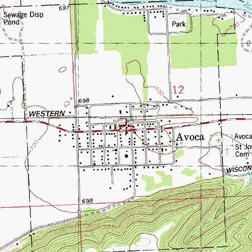 Topographic Map of Avoca and Rural Emergency Medical Services, WI