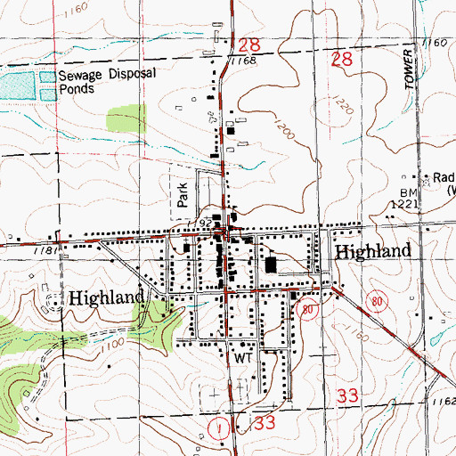Topographic Map of Highland Ambulance Service, WI