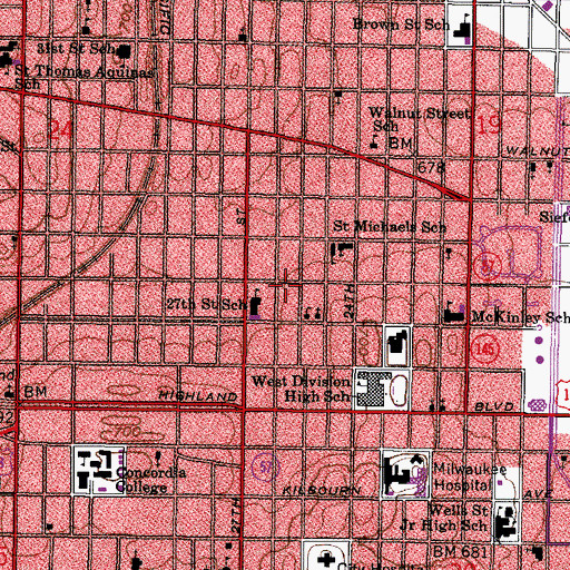 Topographic Map of Meda - Care Ambulance Station 1, WI