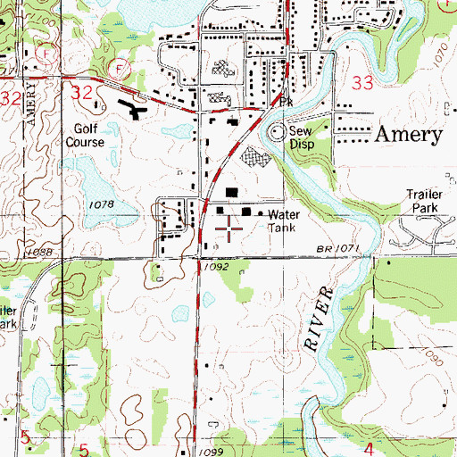 Topographic Map of Amery Area Emergency Medical Services, WI