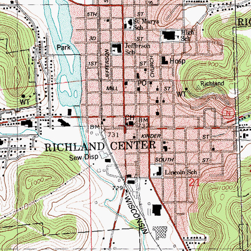 Topographic Map of Richland County Ambulance Service, WI