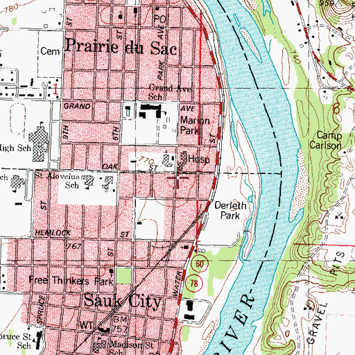 Topographic Map of Sauk Prairie Ambulance Association, WI