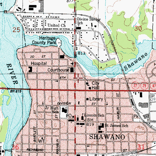 Topographic Map of Shawano Ambulance Service, WI