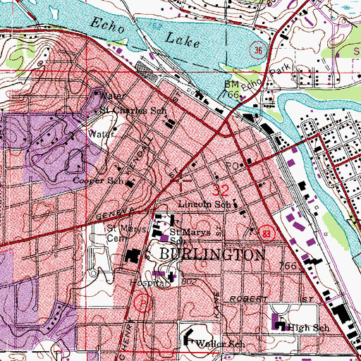 Topographic Map of Burlington Rescue Squad, WI