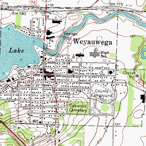 Topographic Map of Weyauwega Area Ambulance, WI