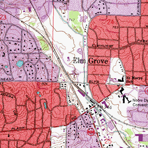 Topographic Map of Elm Grove Emergency Medical Services, WI