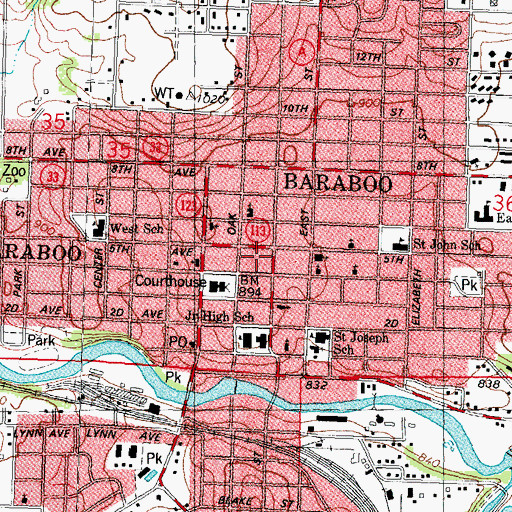 Topographic Map of Baraboo District Ambulance Service, WI