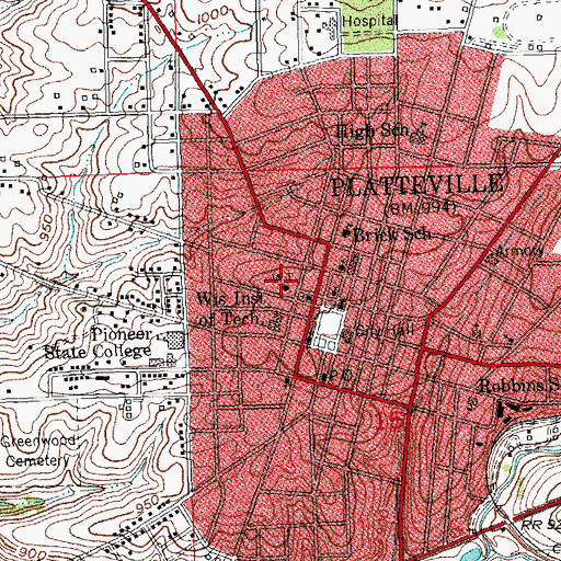 Topographic Map of Platteville Emergency Medical Services, WI