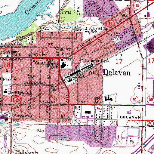 Topographic Map of Delavan Rescue Squad, WI