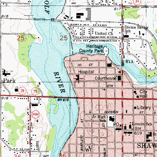 Topographic Map of Shawano Medical Center, WI