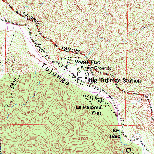 Topographic Map of Big Tujunga Station, CA