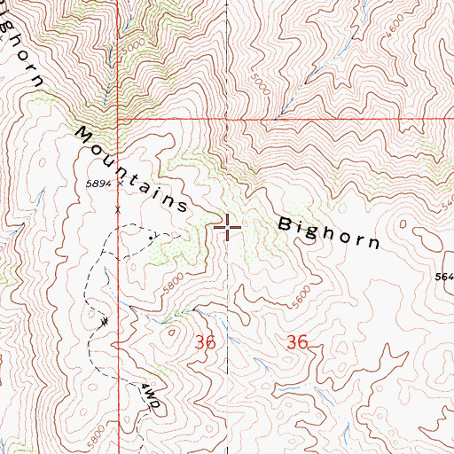 Topographic Map of Bighorn Mountains, CA