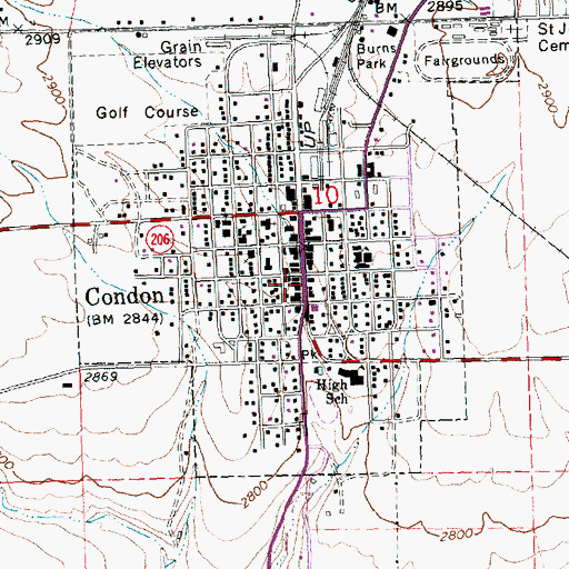 Topographic Map of Gilliam County Library, OR