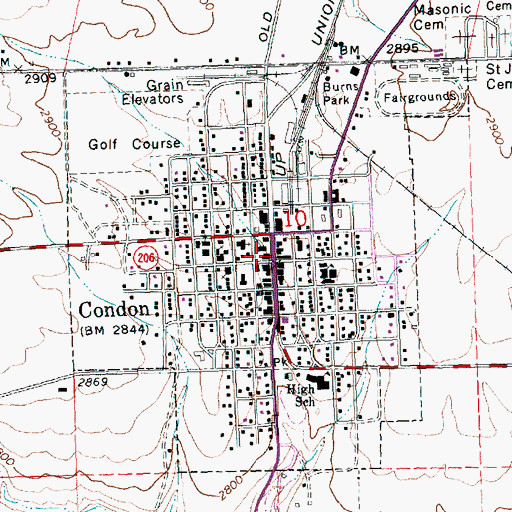 Topographic Map of Condon City Hall, OR