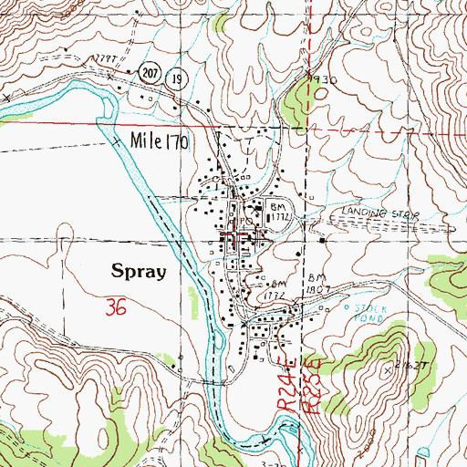 Topographic Map of Spray City Hall, OR