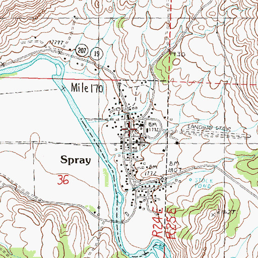 Topographic Map of Spray School Public Library, OR