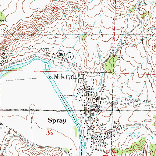 Topographic Map of Spray Public Works Road Department, OR