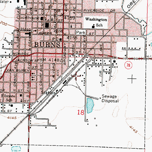 Topographic Map of Harney County Road Department, OR