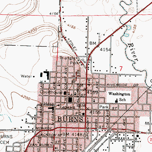 Topographic Map of Harney County Library, OR