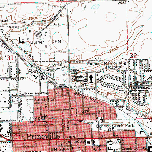 Topographic Map of Pioneer Memorial Hospital Heliport, OR