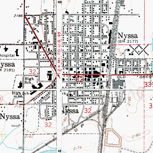 Topographic Map of Nyssa City Hall, OR