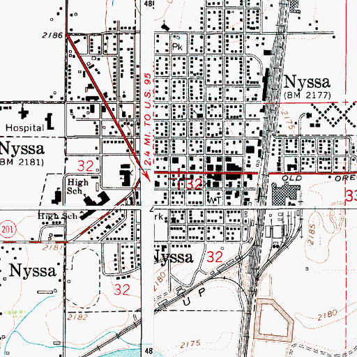 Topographic Map of Nyssa City Library, OR