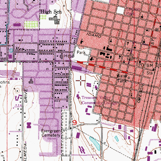 Topographic Map of Four Rivers Cultural Center and Museum Meyer McLean Theater, OR