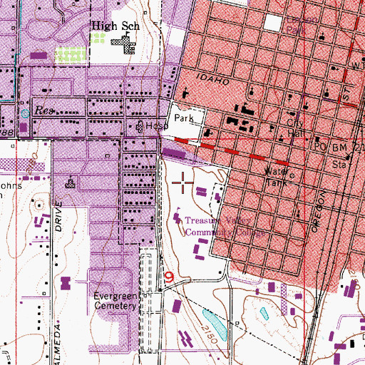 Topographic Map of Four Rivers Cultural Center and Museum Convention Center, OR