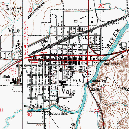 Topographic Map of Vale City Hall, OR