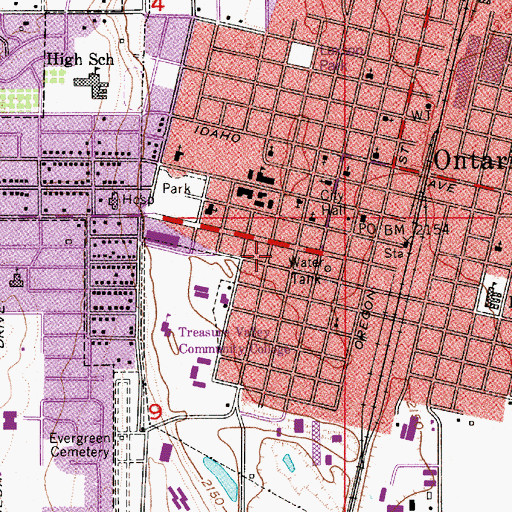 Topographic Map of Ontario City Hall, OR