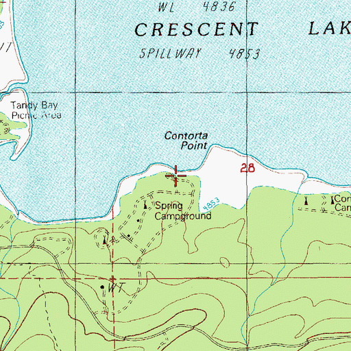 Topographic Map of Spring Campground Boat Ramp, OR