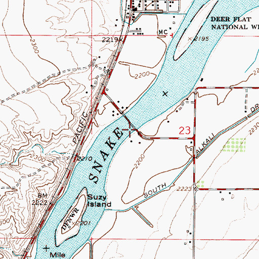 Topographic Map of Adrian Boat Launch, OR
