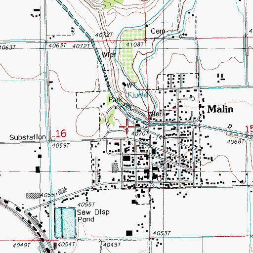 Topographic Map of Klamath County Library Malin Branch, OR