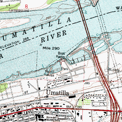 Topographic Map of Umatilla Marina RV Park, OR