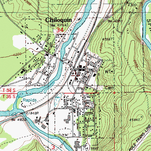 Topographic Map of Chiloquin City Hall, OR