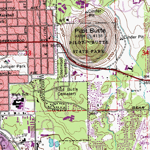 Topographic Map of Bend Municipal Court, OR