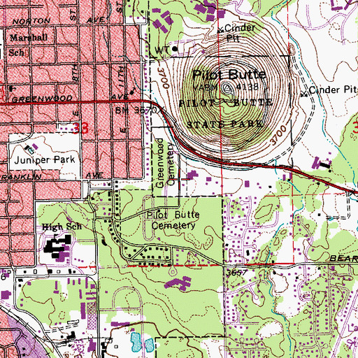 Topographic Map of Bend Public Works Department Administration, OR