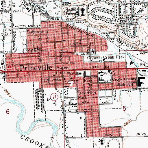 Topographic Map of Crook County Courthouse and Circuit Court, OR