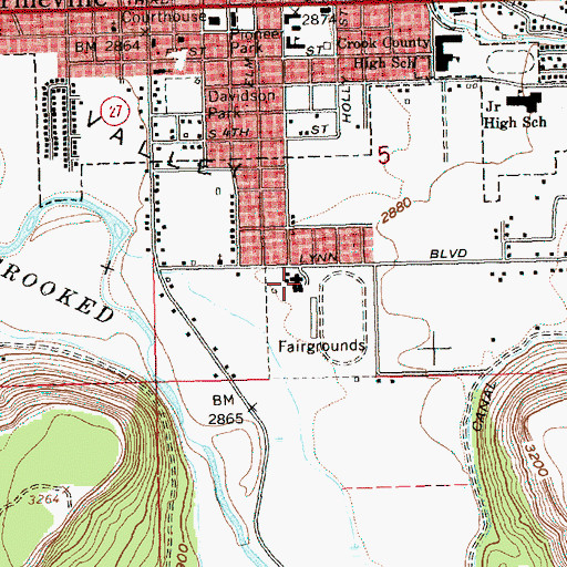 Topographic Map of Crook County Fairgrounds Carey Foster Hall, OR