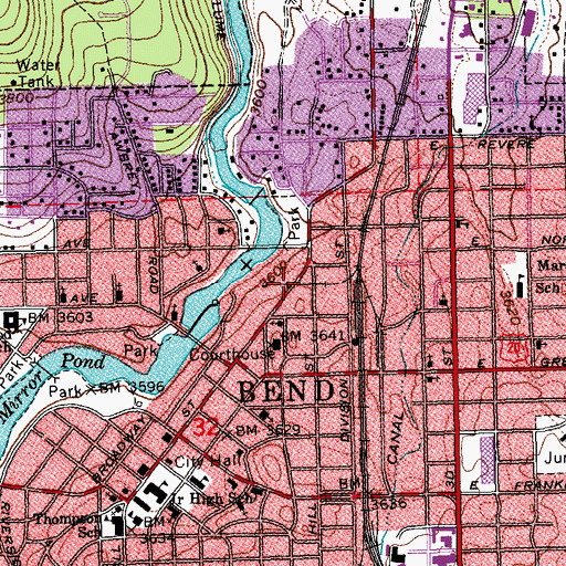 Topographic Map of Deschutes County Law Library, OR