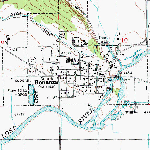 Topographic Map of Klamath County Library Bonanza Branch, OR