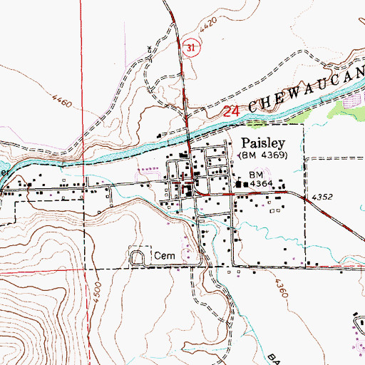 Topographic Map of Lake County Libraries Paisley Branch, OR