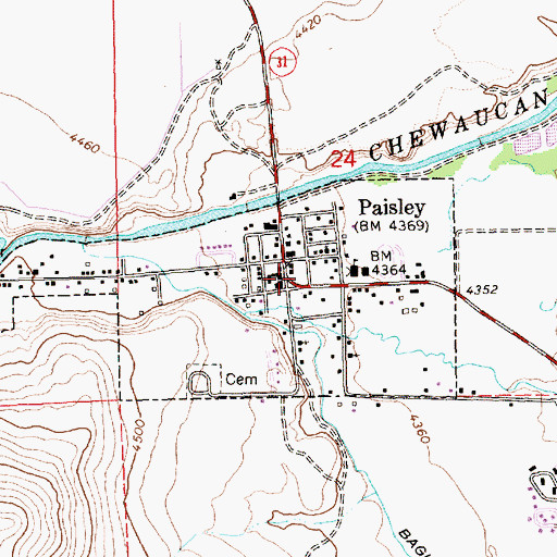 Topographic Map of Paisley City Hall, OR